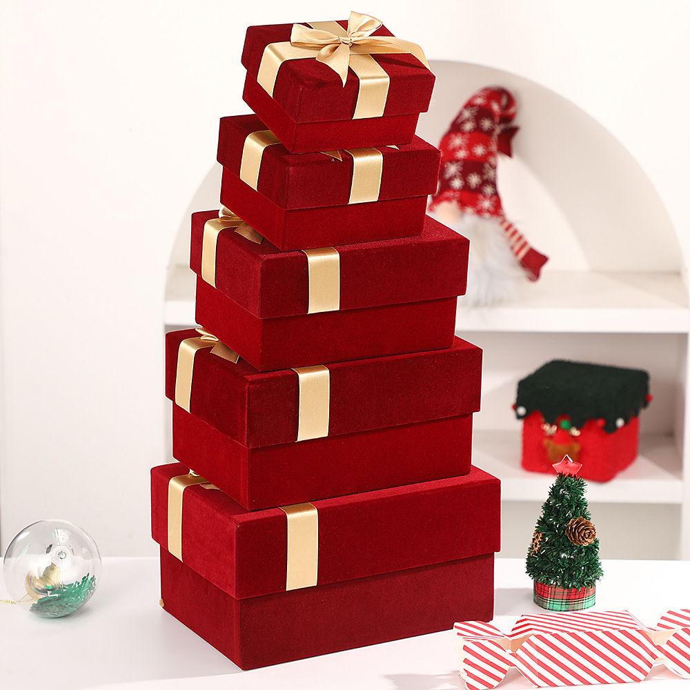 Luxury Red Velvet Gift Boxes with Gold Ribbon, Premium Holiday Floral Packaging Wholesale - 图片 6