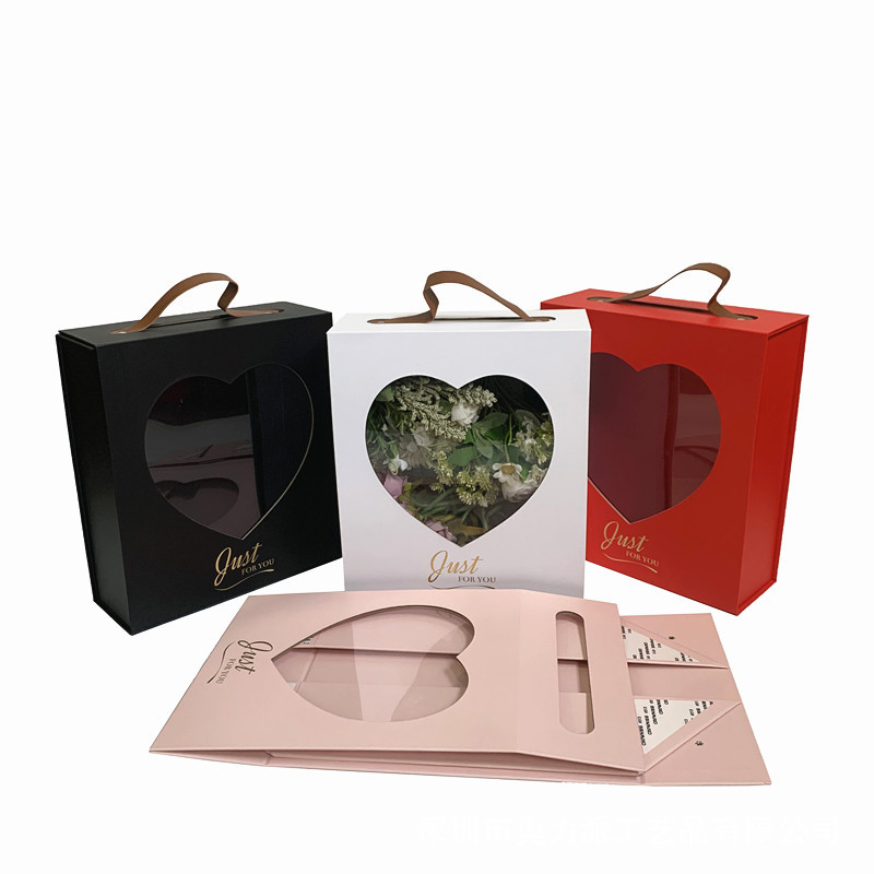 Flat Pack Magnetic Flower Box, Heart Window Leather Handle Vase Wholesale