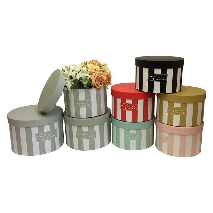 Vintage Striped Round Cardboard Boxes Set of 3, Luxury Flower Box Wholesale