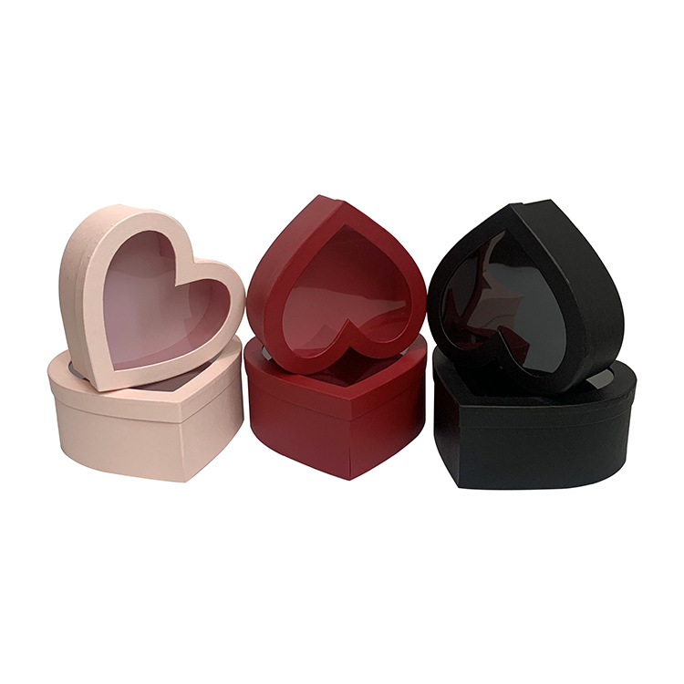 Romantic Heart Nesting Gift Boxes Set of 2, Clear Window Present Box for Flowers