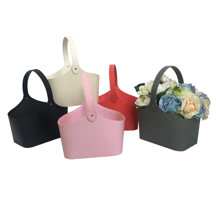 Leather Flower Basket with Handle, Luxury Tote Bouquet Holder Wholesale