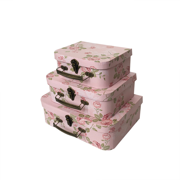 Vintage Floral Cardboard Suitcase Boxes Set of 3, Premium Bouquet Gift Packaging Wholesale - 图片 6
