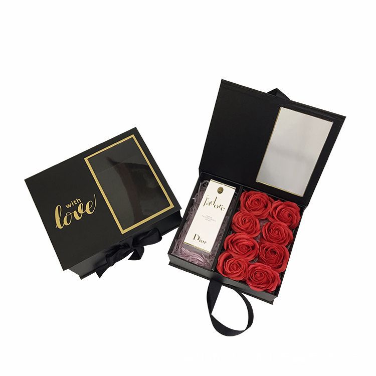 Luxury Ribbon Rose Box, Clear Window Gift Case for Perfume Set of 2