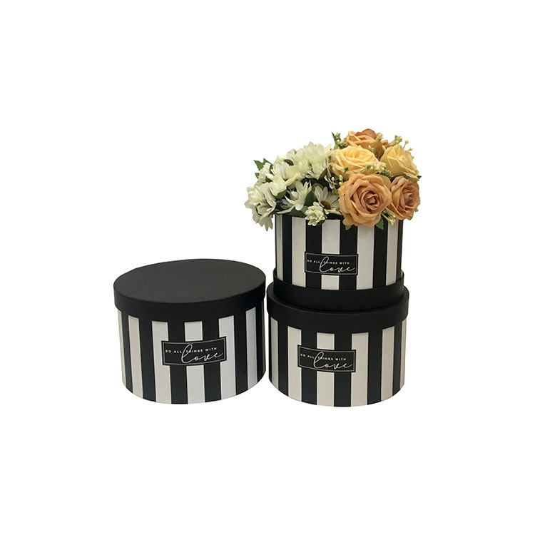 Vintage Striped Round Cardboard Boxes Set of 3, Luxury Flower Box Wholesale