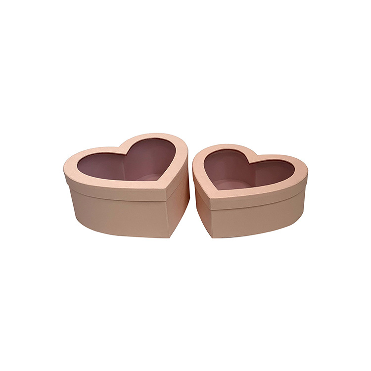 Romantic Heart Nesting Gift Boxes Set of 2, Clear Window Present Box for Flowers