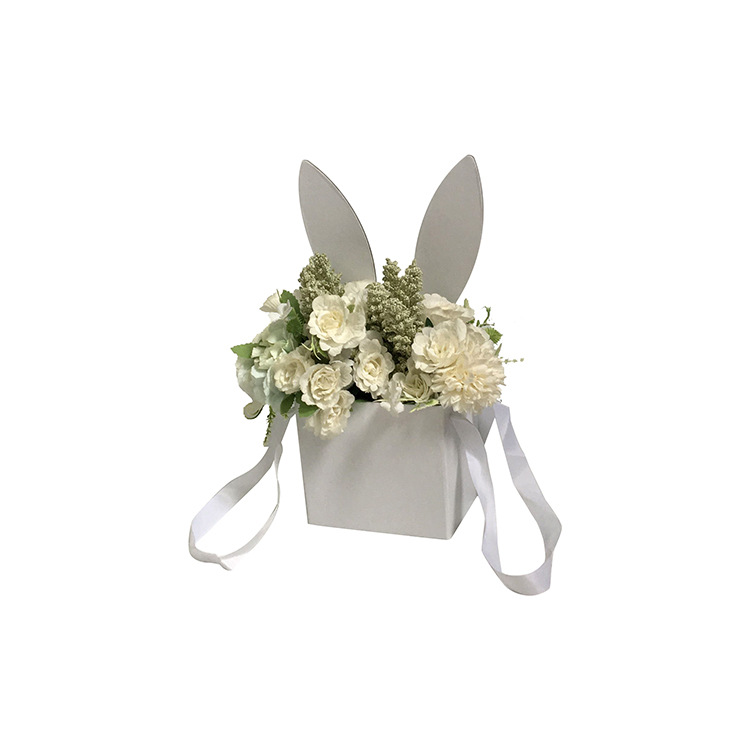 Collapsible Bunny Ears Flower Box with Ribbon Handles, Cute Gift Tote Wholesale