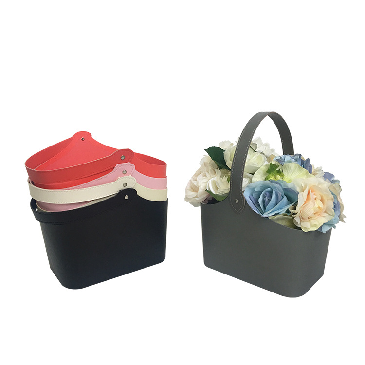 Leather Flower Basket with Handle, Luxury Tote Bouquet Holder Wholesale