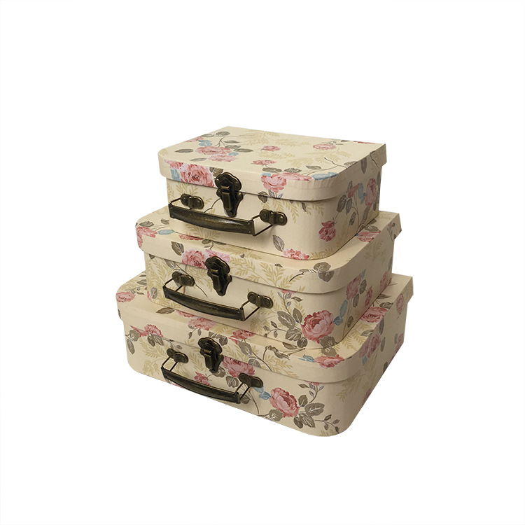 Vintage Floral Cardboard Suitcase Boxes Set of 3, Premium Bouquet Gift Packaging Wholesale - 图片 7
