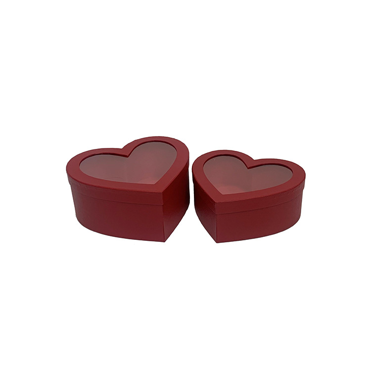 Romantic Heart Nesting Gift Boxes Set of 2, Clear Window Present Box for Flowers - 图片 3