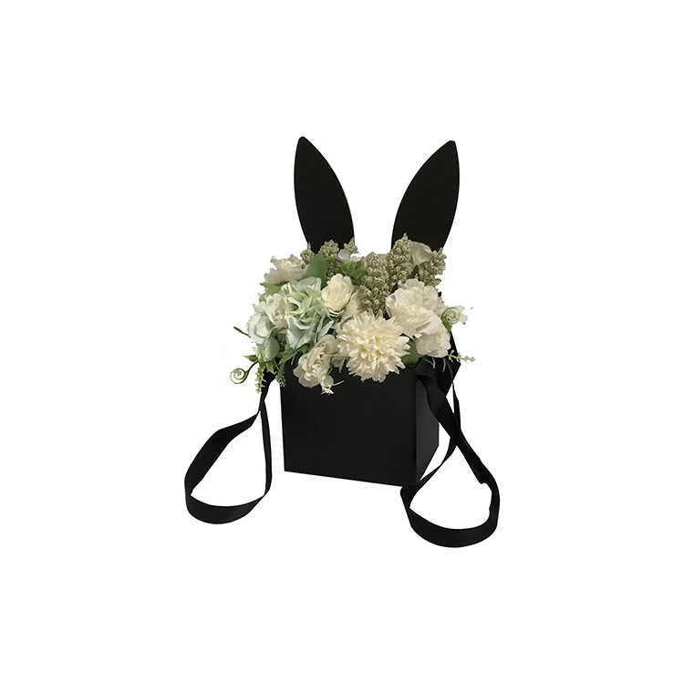 Collapsible Bunny Ears Flower Box with Ribbon Handles, Cute Gift Tote Wholesale - 图片 3