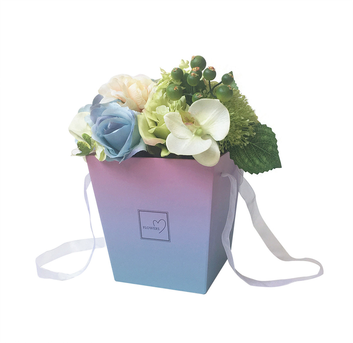 Trapezoid Flower Box with Ribbon Handle, Tapered Floral Paper Bag Wholesale
