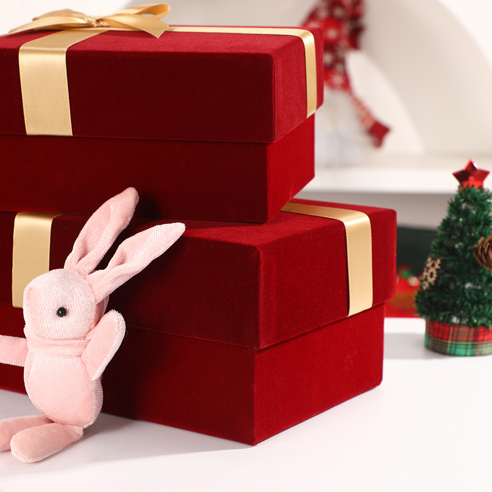 Luxury Red Velvet Gift Boxes with Gold Ribbon, Premium Holiday Floral Packaging Wholesale - 图片 4