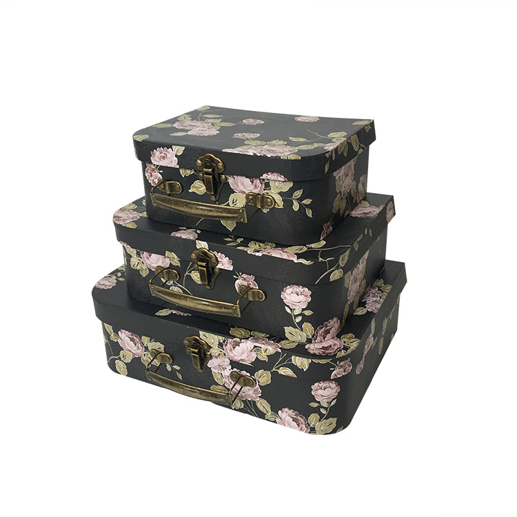 Vintage Floral Cardboard Suitcase Boxes Set of 3, Premium Bouquet Gift Packaging Wholesale - 图片 8