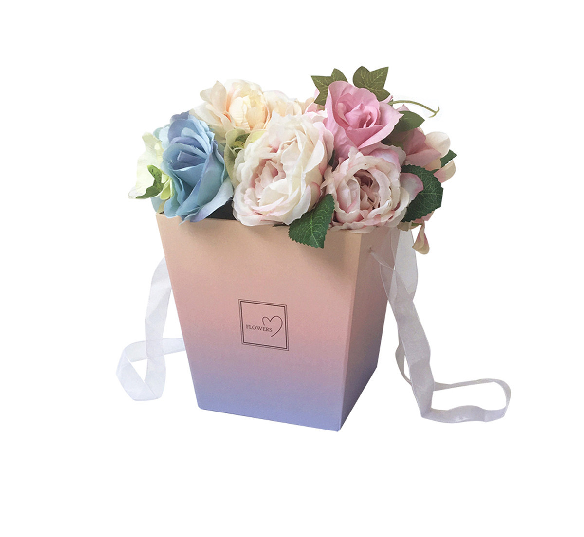 Trapezoid Flower Box with Ribbon Handle, Tapered Floral Paper Bag Wholesale - 图片 3