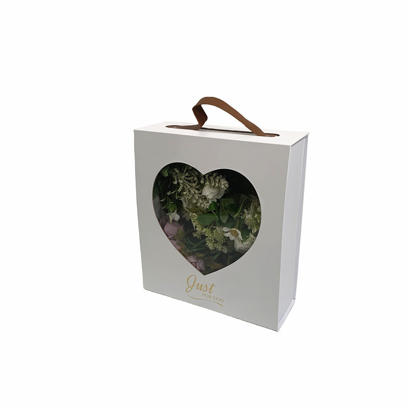 Flat Pack Magnetic Flower Box, Heart Window Leather Handle Vase Wholesale