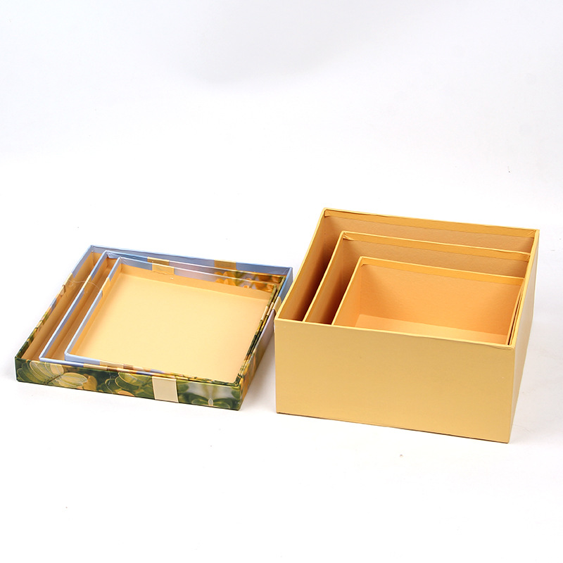 Oil Painting Floral Square Cardboard Boxes Set of 3, Ribbon Bow Gift Box Wholesale - 图片 7