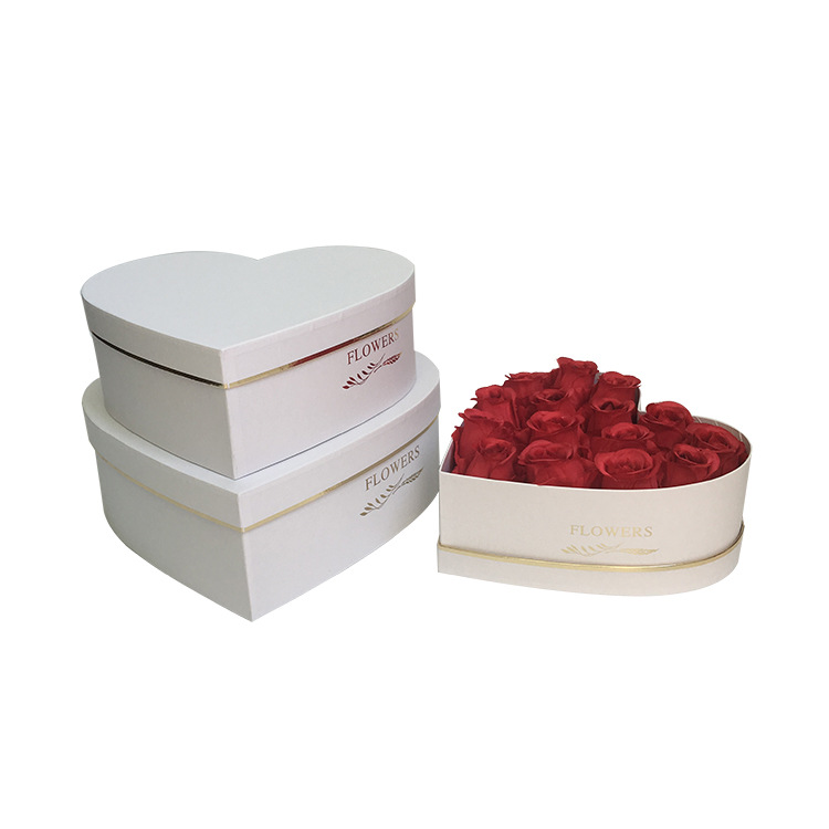 Heart Shaped Cardboard Boxes Set of 3, Luxury Gold Rim Flower Box Wholesale
