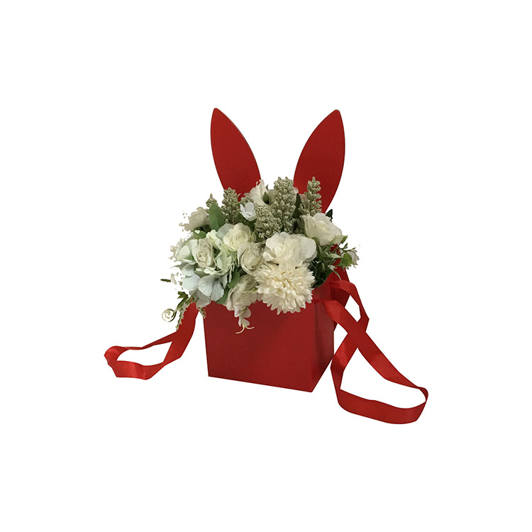 Collapsible Bunny Ears Flower Box with Ribbon Handles, Cute Gift Tote Wholesale - 图片 4