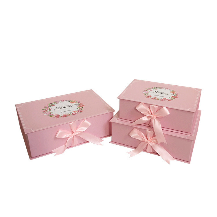 Ribbon Tie Flower Box Set, Flip Top Floral Present Case Nested Wholesale Set of 3 - 图片 4
