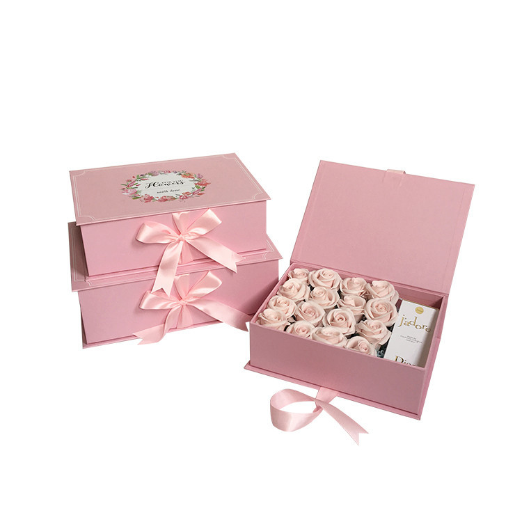 Ribbon Tie Flower Box Set, Flip Top Floral Present Case Nested Wholesale Set of 3 - 图片 5