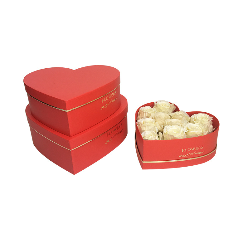 Heart Shaped Cardboard Boxes Set of 3, Luxury Gold Rim Flower Box Wholesale - 图片 3