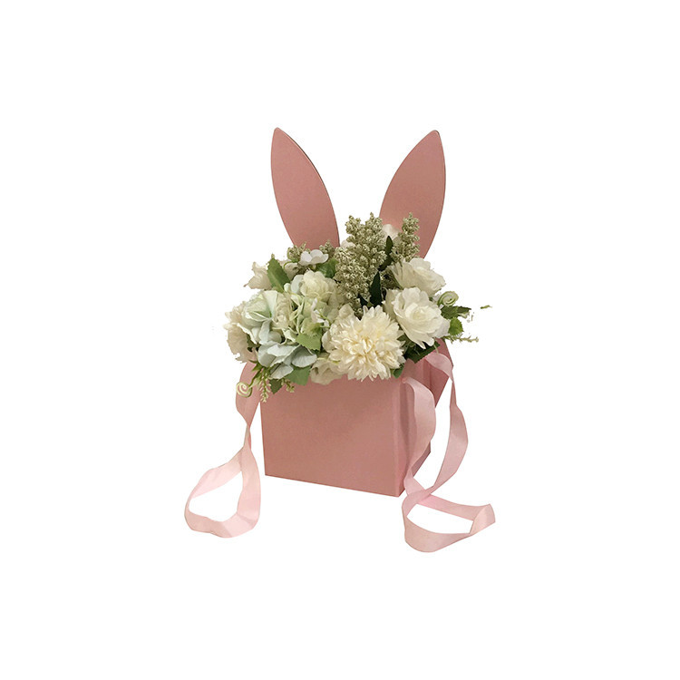 Collapsible Bunny Ears Flower Box with Ribbon Handles, Cute Gift Tote Wholesale - 图片 5