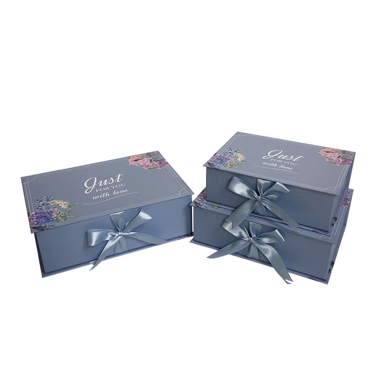 Ribbon Tie Flower Box Set, Flip Top Floral Present Case Nested Wholesale Set of 3 - 图片 6