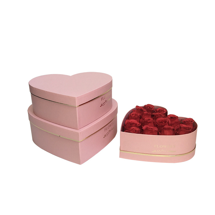 Heart Shaped Cardboard Boxes Set of 3, Luxury Gold Rim Flower Box Wholesale