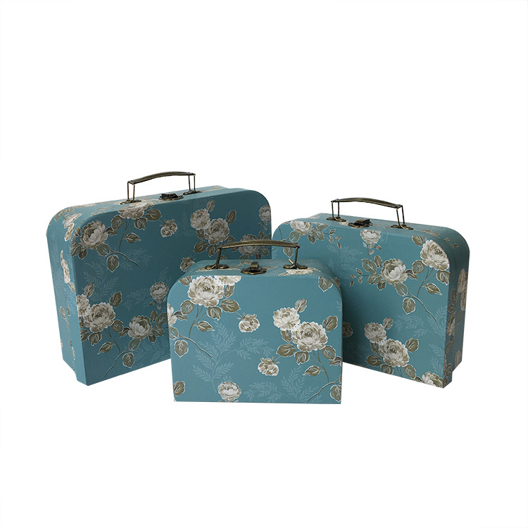 Vintage Floral Cardboard Suitcase Boxes Set of 3, Premium Bouquet Gift Packaging Wholesale