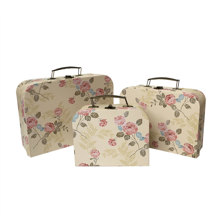 Vintage Floral Cardboard Suitcase Boxes Set of 3, Premium Bouquet Gift Packaging Wholesale - 图片 3