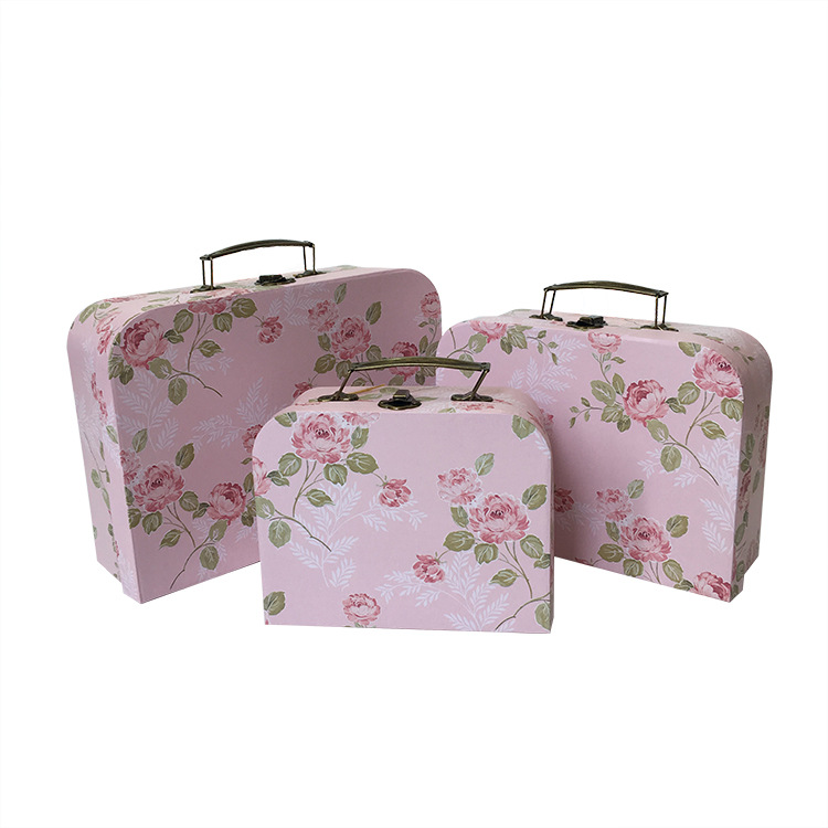 Vintage Floral Cardboard Suitcase Boxes Set of 3, Premium Bouquet Gift Packaging Wholesale - 图片 4
