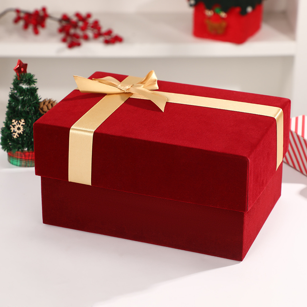 Luxury Red Velvet Gift Boxes with Gold Ribbon, Premium Holiday Floral Packaging Wholesale - 图片 5