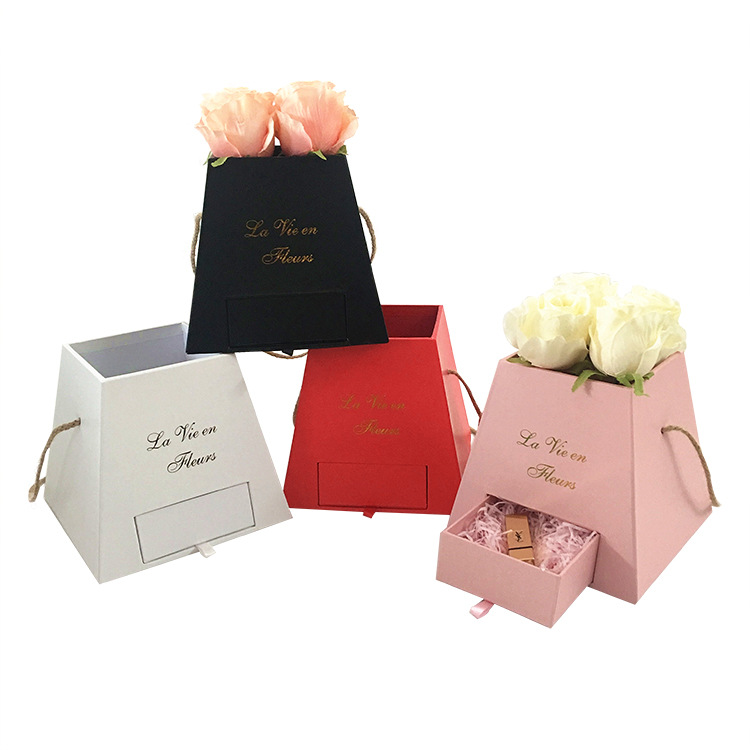 Trapezoid Flower Box with Drawer, Pyramid Jewelry Floral Gift Case Wholesale