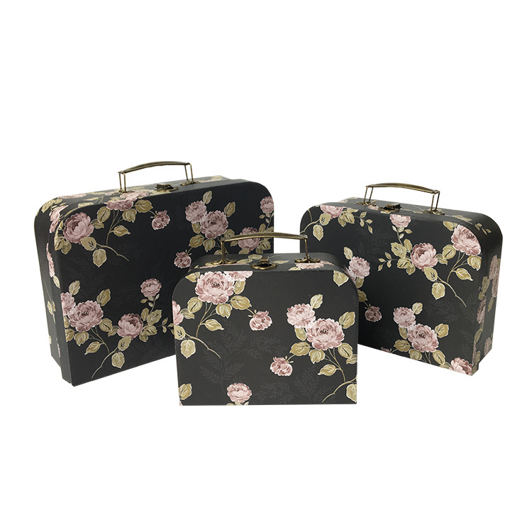 Vintage Floral Cardboard Suitcase Boxes Set of 3, Premium Bouquet Gift Packaging Wholesale