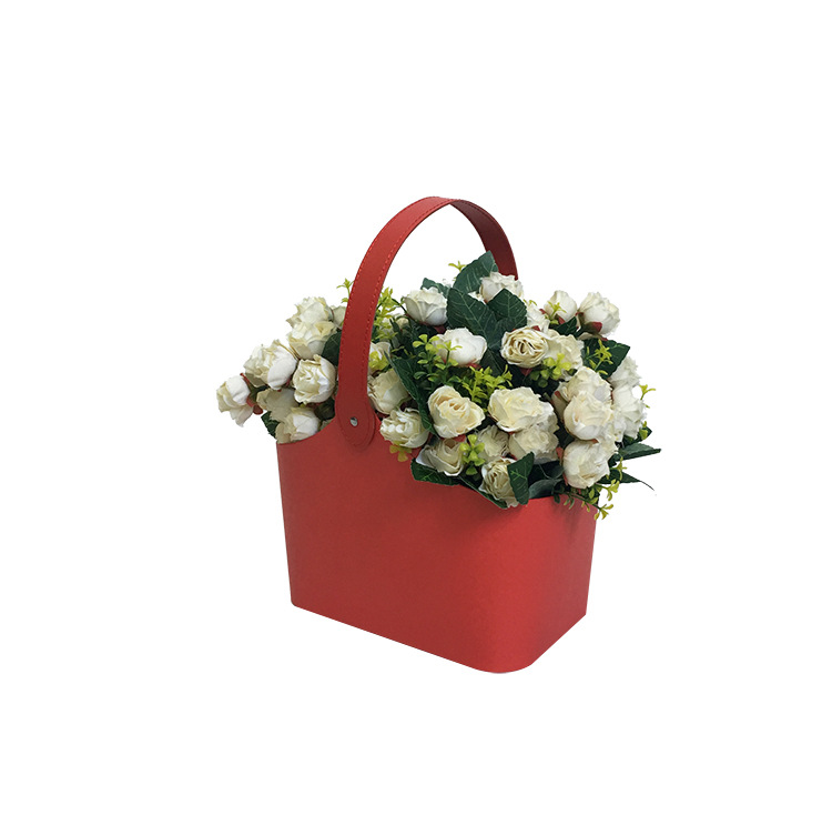 Leather Flower Basket with Handle, Luxury Tote Bouquet Holder Wholesale - 图片 4