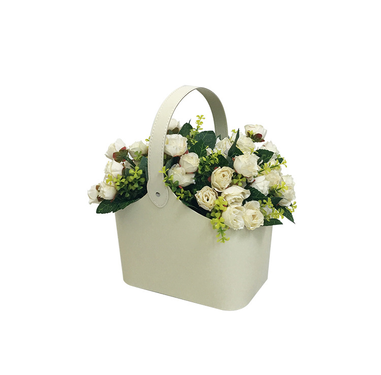 Leather Flower Basket with Handle, Luxury Tote Bouquet Holder Wholesale - 图片 5