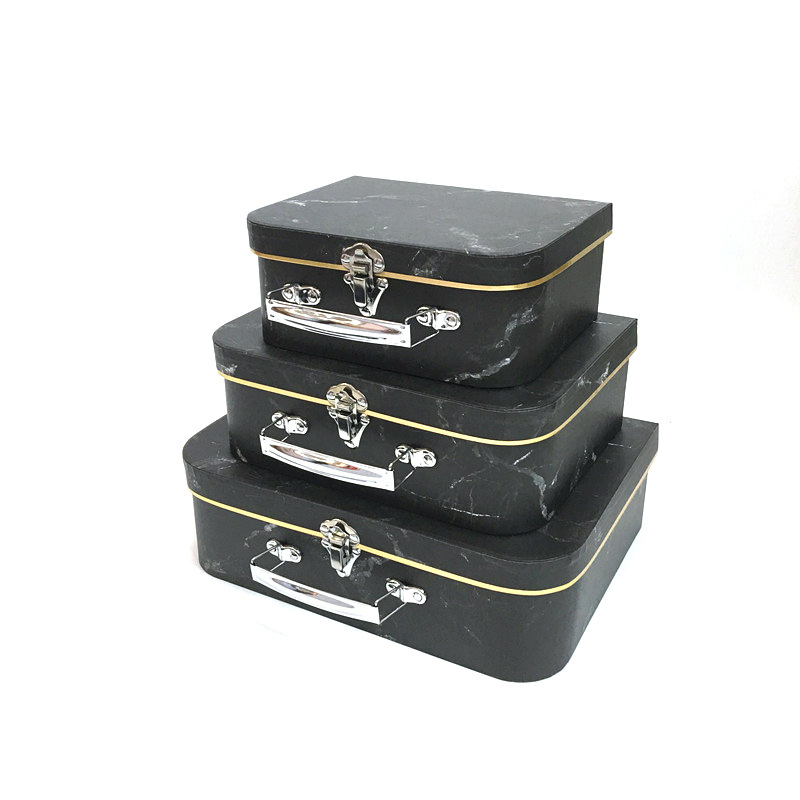 Modern Marble Paper Suitcase Gift Boxes Set of 3, Elegant Keepsake Storage Boxes