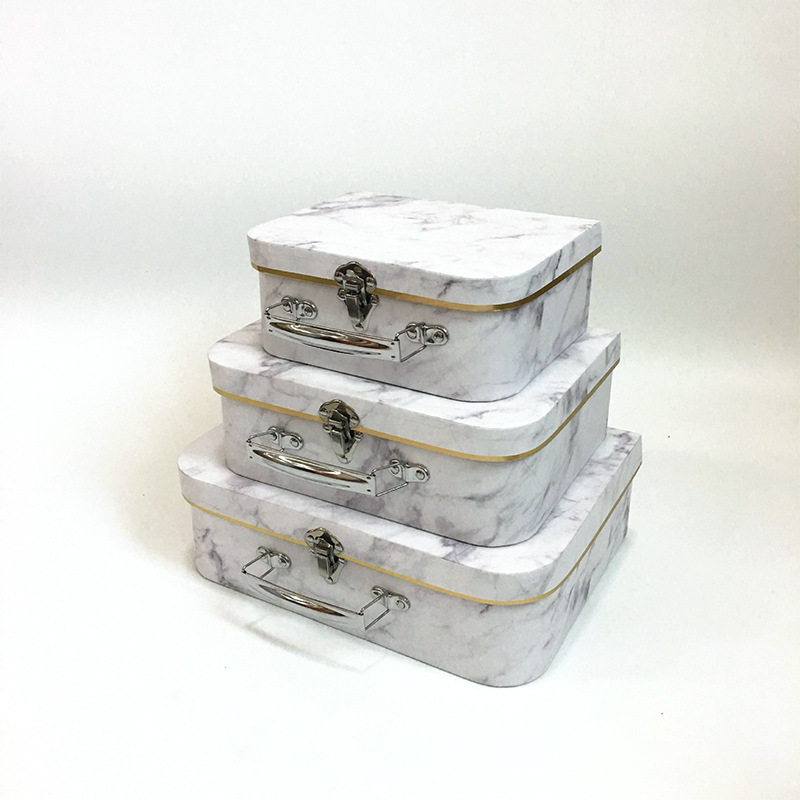 Modern Marble Paper Suitcase Gift Boxes Set of 3, Elegant Keepsake Storage Boxes