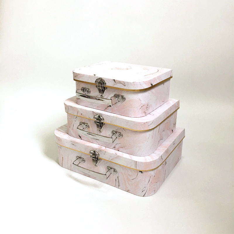 Modern Marble Paper Suitcase Gift Boxes Set of 3, Elegant Keepsake Storage Boxes - 图片 4